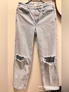 Good American Light Gray Distressed Straight-Leg Jeans indigo 161